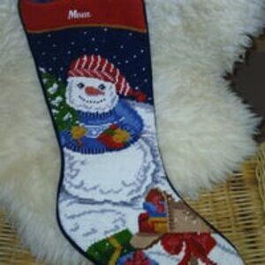 VINTAGE NEEDLEPOINT MOM SNOWMAN STOCKING